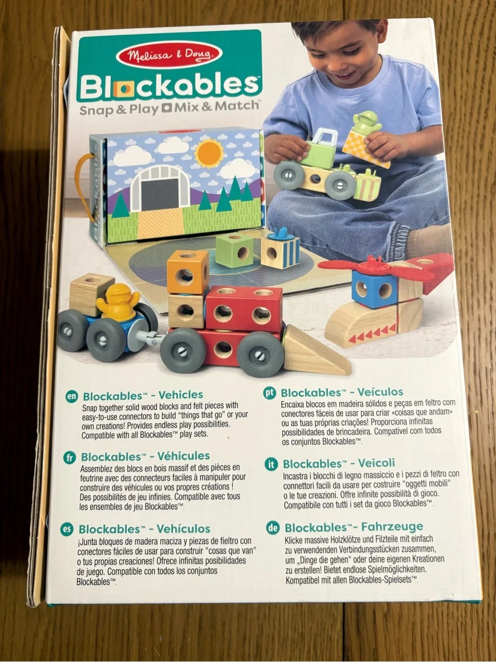 Melissa & Doug Blockables Wooden Vehicles Play Set - Red, Blue, Green, Yellow